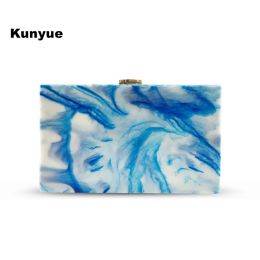 Bags Brand Design Skyblue Ink Print Acrylic Evening Bags Stylish Marble Ladies Small Clutch Purse Cute Party Prom Flap Chains Handbag