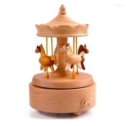 Decorative Figurines Carousel Music Box Merry-Go-Round Horse Musical Turn Shaped Wood Crafts Birthday Gifts Home Decor