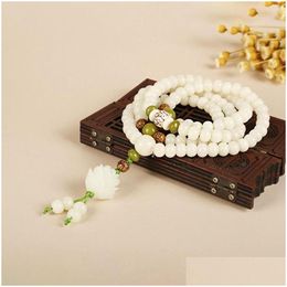 Beaded Strand Pendant Ethnic Necklace Emerald Bangles Beads Bracelets Bodhi Bracelet Chinese Style White Jade Drop Delivery Jewellery Dha2D