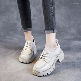 Dress Shoes 2024 Spring And Autumn Genuine Leather Lacing Casual Women's Matsuda Sole Thick Heels