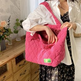 Buckets Women Quilted Pleated Sling Bag Soft Diamond Lattice Shoulder Bags Solid Color Versatile Large Capacity Handbag for Travel Work