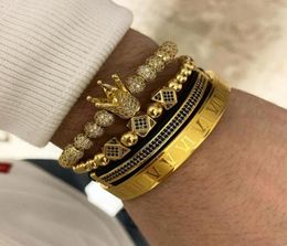 3pcsset 4pcsset Men Bracelet Jewelry Crown Charms Macrame Beads Bracelets Braiding Man Luxury Jewelry For Women Bracelet Gift Y1408709321
