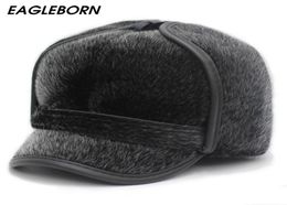 New Winter Men Russian Hat Faux Fur Hat Fashion Fur Dad Hats Ushanka Bomber Hats Ear Flap Thicken Winter Cap for Mens The Aged LJ28282774