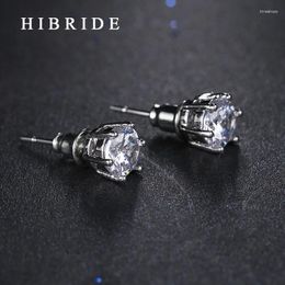 Stud Earrings Fashion White Gold Colour 6 Prongs Sparkling 0.5ct Cubic Zirconia Round CZ Earring For Women E-81