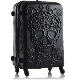 Luggage Creative 3D Skull Rolling Luggage Spinner 28inch Suitcase Wheels 20 Inch Black Carry On Trolley High Capacity Travel Bag