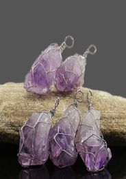 Hand Woven White Copper Wrapping Amethyst Crystal Cluster Reiki Jewelry Natural Crystal Prototype Stone Fashion Charm Women's Pendants7265137