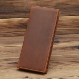 Wallets Top Genuine Crazy Horse Leather Men Long Money Wallet Money Clip Men Wallets Business Brand Card Holder Coin Purse Men