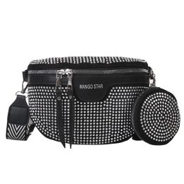Buckets Fashion Rhinestone Waist Belt Bag Shoulder Crossbody PU Leather Chest Phone Pack