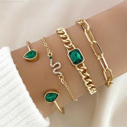 Charm Bracelets Aprilwell 4 Pcsset Vintage Snake Anklet for Women Gold Plated Geometric Luxury Green Crystal Lady Cuff Chains Jewelry 230411