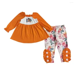 Clothing Sets Wholesale Kids RTS Halloween Pumpkin Tunic Top Legging Pants Children Wear Baby Girl