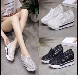 Casual Shoes 2024 Wedges Canvas For Woman Platform Vulcanised Air Mesh Hollow Lace-Up Hidden Heel Height Increasing