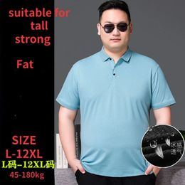 Summer Men Polo Tops Breathable Quick Dry T Shirt Short Sleeve 9XL 10XL 12XL 180KG Sports Tees Fat Elasticity Tops Tshirt 240410