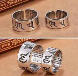 Cluster Rings Buddhism Silver Colour Six Word Truth Couple For Men Women Good Lucky Jewelr Bi Xie Safety Gifts