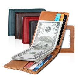 Clips Genuine Leather Money Clip For Man Women RFID Slim Bifold Male Purse Billfold Wallet Money Clip Female Clamp For Cash