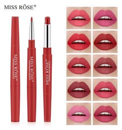 MISS ROSE double head matte waterproof lipstick lip liner 10 colors for option Automatic rotation multifunction6126333