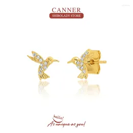 Stud Earrings CANNER 925 Sterling Silver Cubic Zirconia Bird For Women Vintage 18K Gold Plated Trendy Gift Fine Jewelry