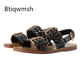 Dress Shoes Spiked Rhinestone Sandals Man OpenToe Mixed Colour Rivet Flats For Men Fashion Casual Summer