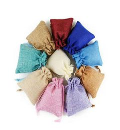 100pcslot 7x9cm 9x12cm Multi Colours Mini Pouch Jute Bag Linen Hemp Jewellery Gift Pouch drawstring Bags For Wedding favorsbeads9919251