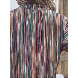 Womens Plus Size T-Shirt Casual Blouse Stripe Print Butt Decor Short Sleeve Notched Neck M70V Drop Delivery Apparel Dhth7