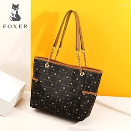 Drawstring FOXER Ladies Business Bags Large Capacity PVC Leather Women Handle Embossing Totes Female Retro Brand Summer Travel Purse