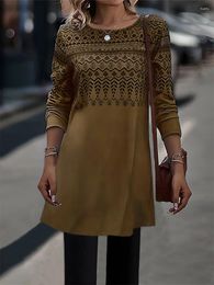 Casual Dresses 2024 Autumn/Winter Printed Long Sleeve Knitted Plush Dress For Women