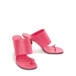 Slippers 2024 Summer Style Everything Goes Together High Irregular Heel Round Toe Pinch Slip OnMetal