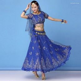 Stage Wear Bollywood Costume Set Belly Dance Performance Clothes Chiffon Sequin Skirt Adult Women