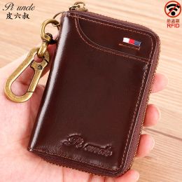 Wallets 100% Genuine Leather High quality Male Key Wallet Unisex RFID Blocking Business Key Case Fashion ID Card Holder Coin Money Purse