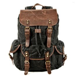 Backpack Leather For Men Waxed Canvas Shoulder Rucksack Travel School