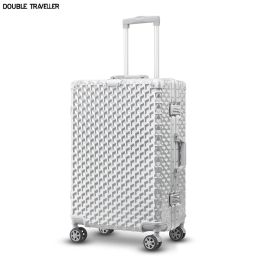 Carry-Ons High quality aluminum frame trolley suitcase,trolley luggage case,carry on suitcase on wheels,Business Silver rolling luggage