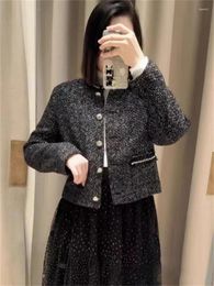 Women's Jackets 2024 Spring Women Coat O-Neck Short Tweed Ladies Long Sleeve Round Neck Jacket Outwear Tops