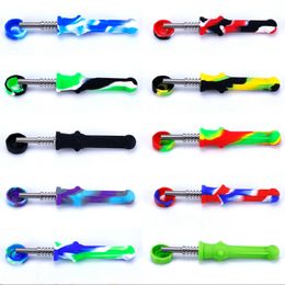 Silicone Smoking Hand Pipe Nectar Collector Kit With 14mm Titanium Quartz Nail Tip Multiple Colours NC Tobacco Pipes Dab Oil Rigs