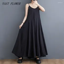 Casual Dresses Sleeveless Strap Black Vintage In For Women Loose Long Summer Dress Elegant Clothing 2024