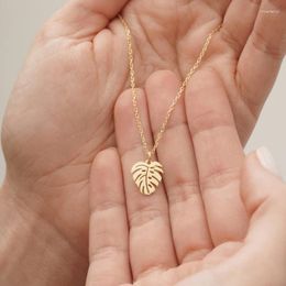 Pendant Necklaces Stainless Steel Necklace Hawaii Style Summer Collar Palm Leaf For Women Monstera