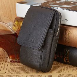 Packs Men Genuine Leather Waist Bag fashion famous brand Cell/Mobile Phone Cover Case Hip Belt Bum Purse Fanny Pack Bag Pouch New