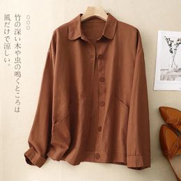 Women's Jackets Solid Colour Twill Cotton Lapel Long-sleeved Shirt Jacket Spring And Autumn Korean Style Loose Elegant Casual Top