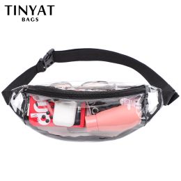 Packs TINYAT Clear Women's Waist Bag Packs Concert Shoulder Belt Bag Man Casual Fanny Pouch PVC Fashion Bag For Women 2 Pockets