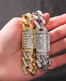 Hip Hop Square CZ Stone Paved Bling Iced Out 20mm Cuban Link Chain Bracelets Bangle for Men Rapper Jewelry3248308