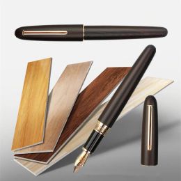 Pens Jinhao Natural Wood Fountain Pen Wooden Black Beautiful Pen F 0.5/1.0mm Bent Fashion Writing Office Ink Pen Gift