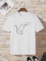 Women's T-Shirt Cat Print T-Shirt for Womens Casual Crew Neck Short-Slve Fashion Summer T-Shirts Tops Regular and Oversize Ts Y240420