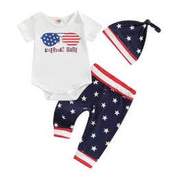 Clothing Sets Summer Independence Day Infant Baby Boys Outfit Letters Print Short Sleeve Romper Stars Pants And Hat