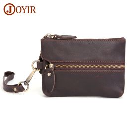 Wallets JOYIR Genuine Leather Men Key Wallet Zipper Housekeeper Key Pouch Holder Keychain Vintage Style Walet Coin Purse Card Holder