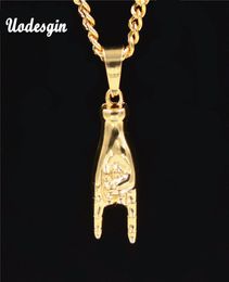 Uodesign NEW Gold Colour Mano Cornuto Pendant Necklace Boxing Chain Rock Horned Hand Charm Necklaces Hip Hop Stars Jewellery Gift1058981