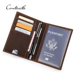 Holders CONTACT'S Passport Holder Men Genuine Leather Thin ID Card Holder for Passports Vintage Passport Cover Travel Wallet Crazy Horse