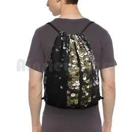 Backpack Sequins In Black Gold And Silver Drawstring Bag Riding Climbing Gym Shiny Glitter