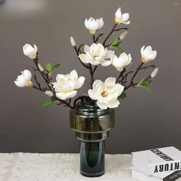 Decorative Flowers 5 Heads Real Touch Magnolia Artificial Flower PU Green Potted DIY Wedding Home Garden Balcony Decoration Fake