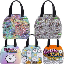 Bags Canvas Game The Battle Cats Thermal Lunch Bags Handbag Picnic Travel Breakfast Box School Child Lunch Dinner Bag Tote Food Pouch