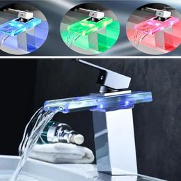 Bathroom Sink Faucets LED Waterfall Basin Faucet Wash Mixer Tap Colors Change With Temperature Single Handle Toilet