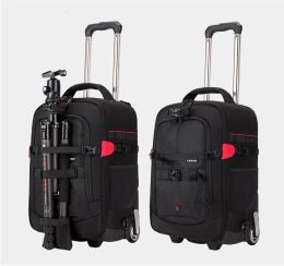 Carry-Ons Trolley Camera Bag Waterproof Professional DSLR Camera Suitcase Bag On Wheels Video Photo Digital Camera Trolley Backpack