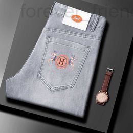 Men's Jeans designer Spring/Summer New Product Jeans, Slim Fit, Small Feet, High end Trendy Brand Elastic Thin Printed Love Horse Family Pants MCPX